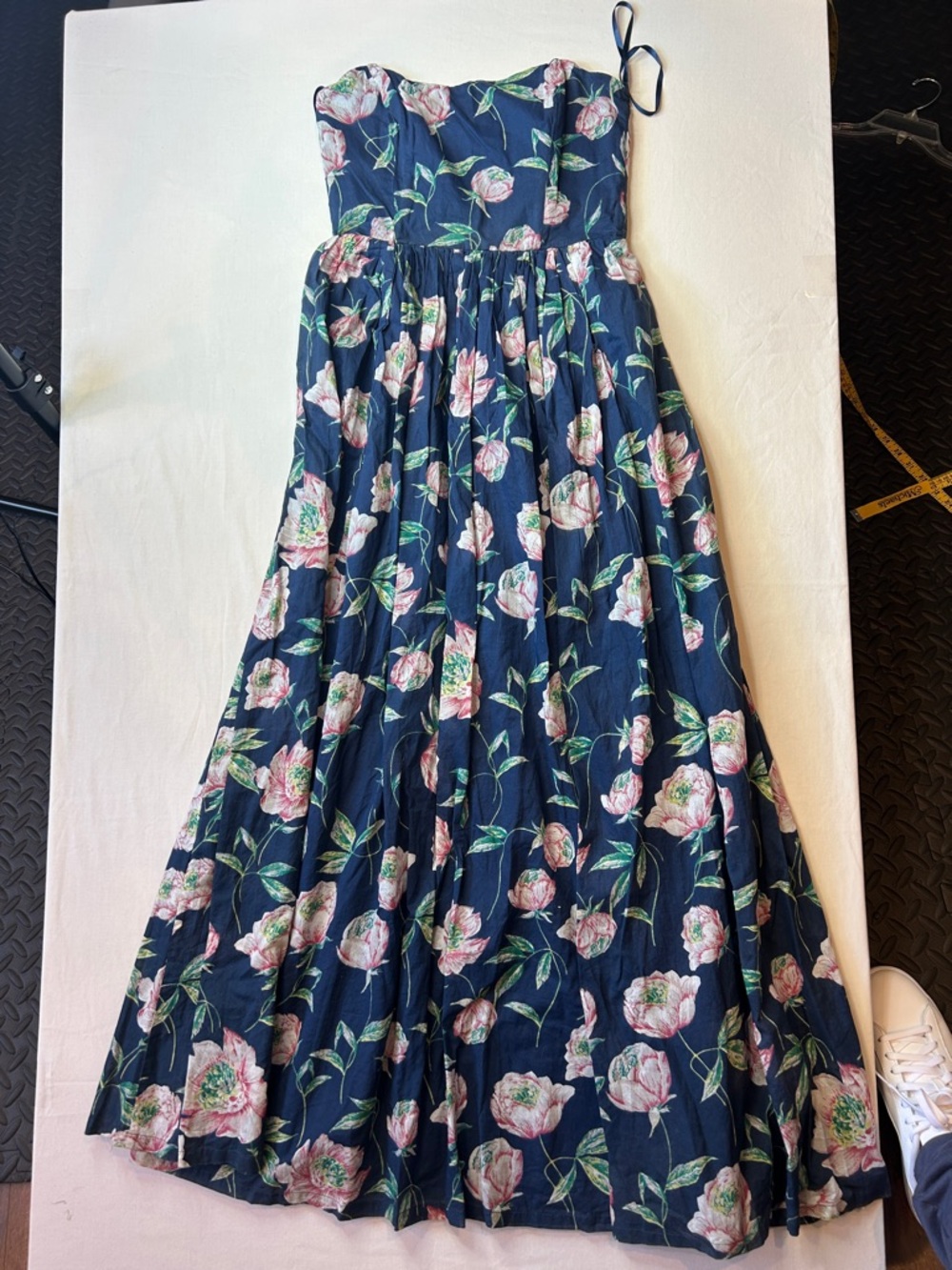 French Connection Navy Floral Strapless Sundress with Pink Blooms